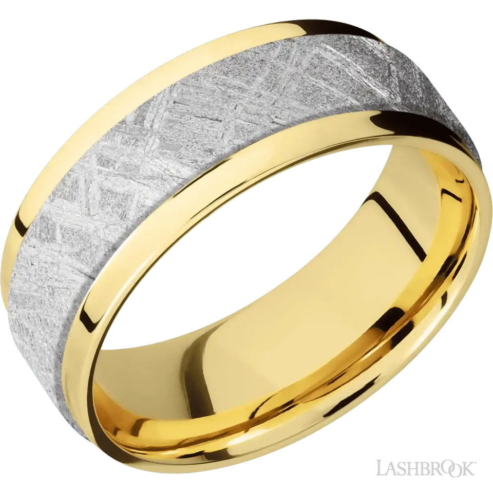 14K Yellow Gold Band with Polish Finish and Meteorite Inlay - 8MM - Larson Jewelers