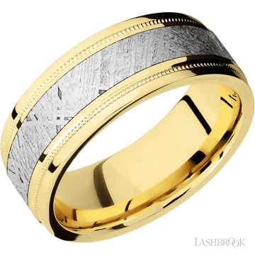 14K Yellow Gold with Polish, Polish Finish and Meteorite Inlay - 8MM - Larson Jewelers