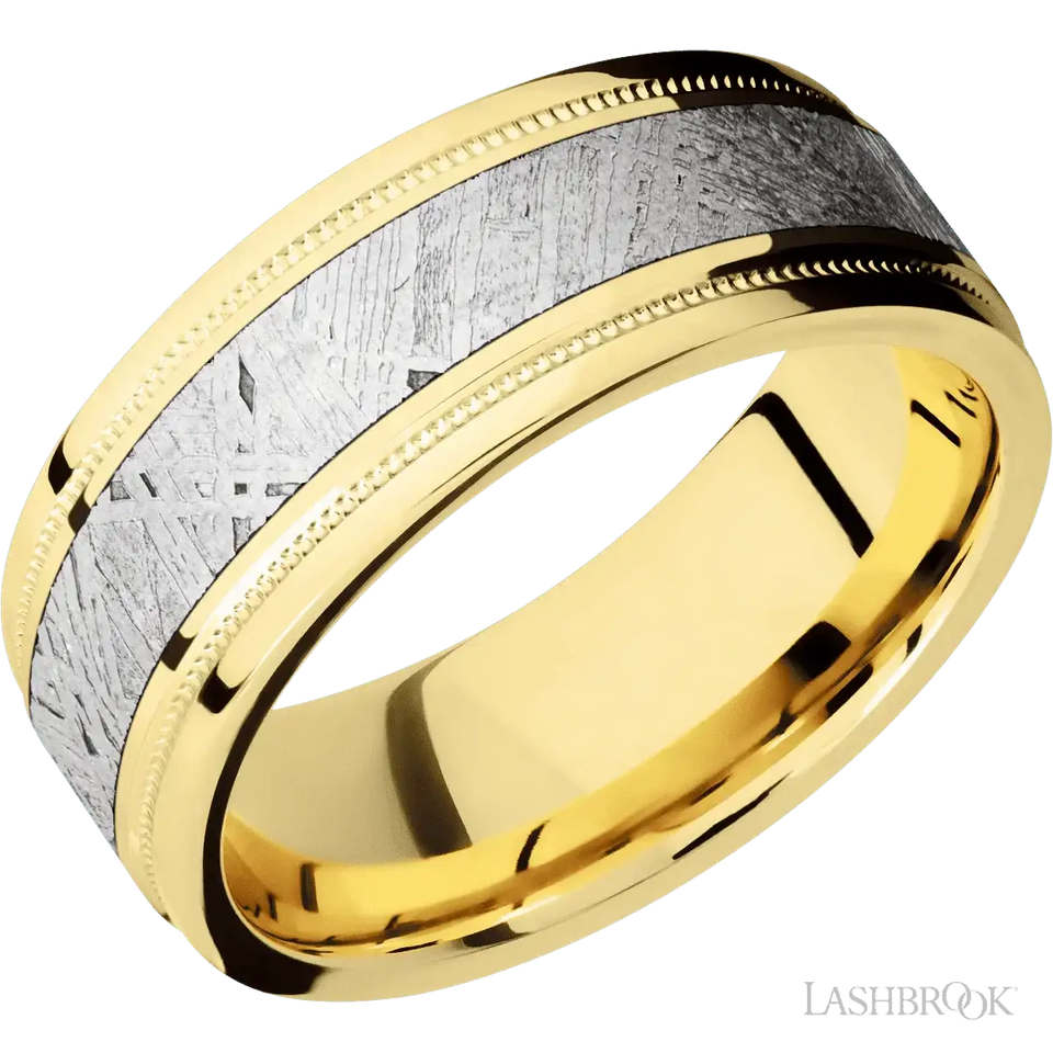 14K Yellow Gold with Polish, Polish Finish and Meteorite Inlay - 8MM - Larson Jewelers
