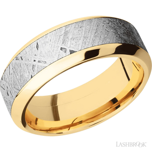 High Bevel 14K Yellow Gold with Polish Finish and Meteorite Inlay - 8MM - Larson Jewelers