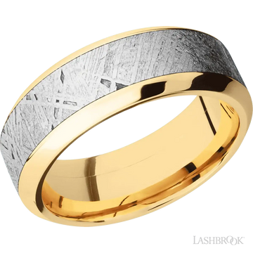 High Bevel 14K Yellow Gold with Polish Finish and Meteorite Inlay - 8MM - Larson Jewelers