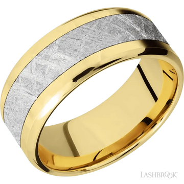 14K Yellow Gold with Rockpolish , Rockpolish Finish and Meteorite Inlay - 9MM - Larson Jewelers