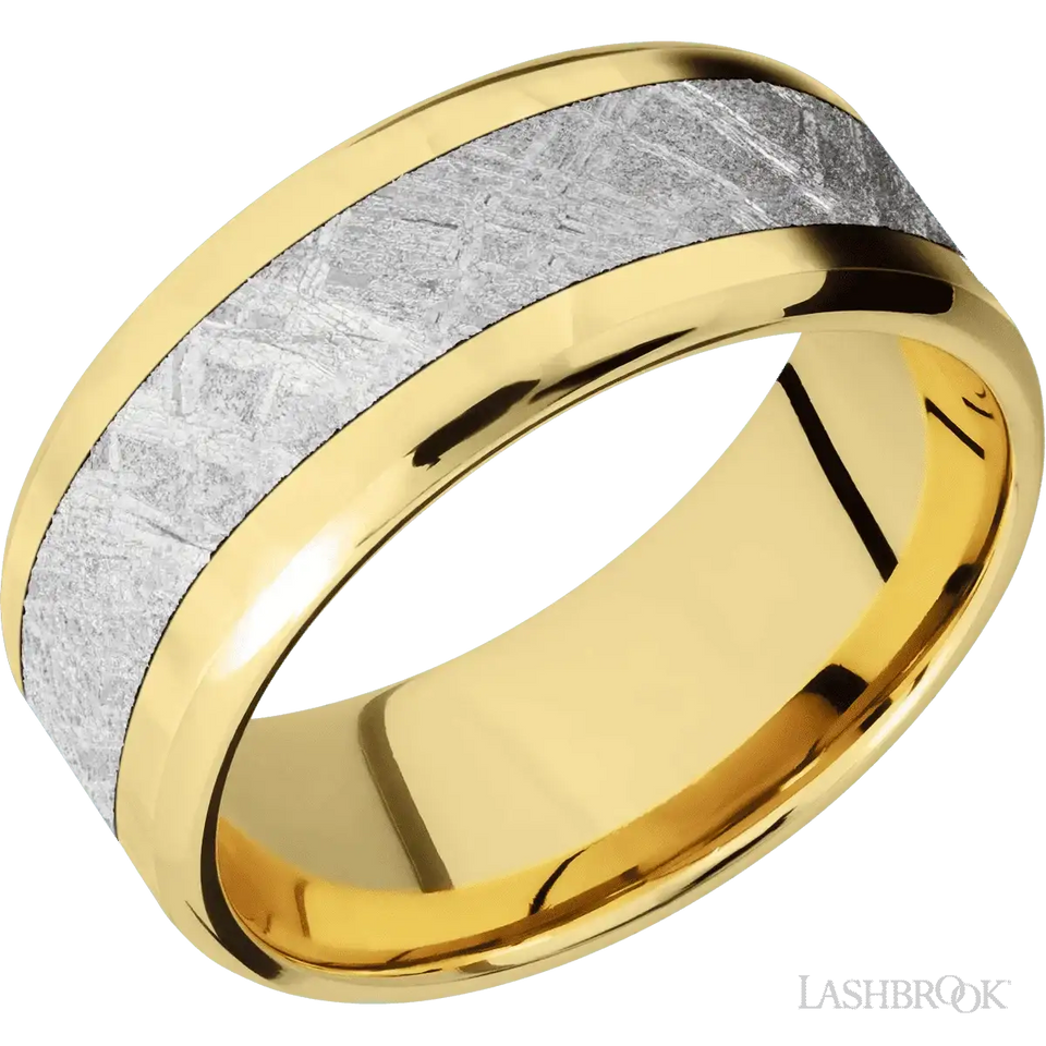 14K Yellow Gold with Rockpolish , Rockpolish Finish and Meteorite Inlay - 9MM - Larson Jewelers