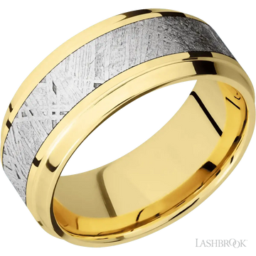 14K Yellow Gold with Polish, Polish Finish and Meteorite Inlay - 9MM - Larson Jewelers
