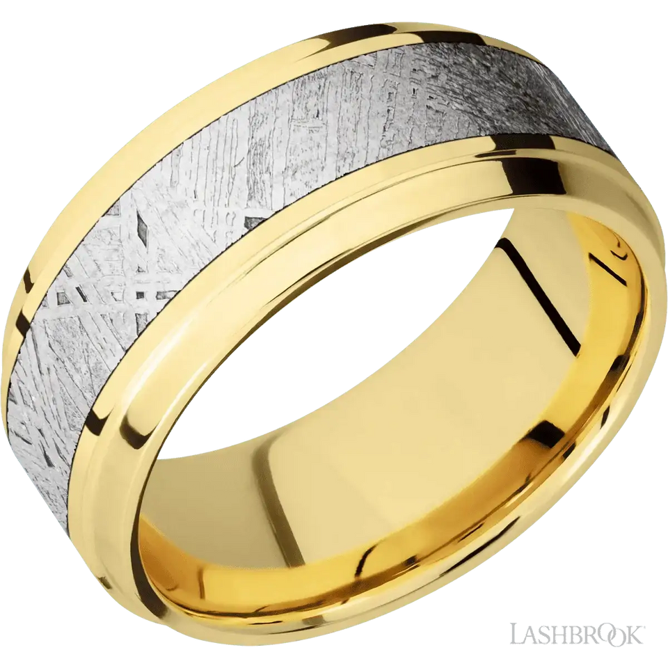 14K Yellow Gold with Polish, Polish Finish and Meteorite Inlay - 9MM - Larson Jewelers