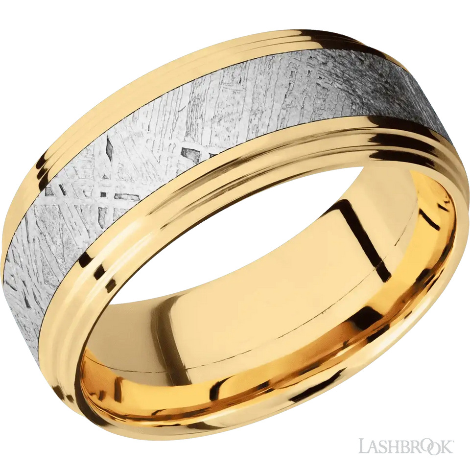 14K Yellow Gold with Polish Finish and Meteorite Inlay - 9MM - Larson Jewelers