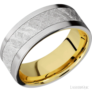 Cobalt Chrome with Satin Finish and Meteorite Inlay and 14K Yellow Gold - 8MM - Larson Jewelers