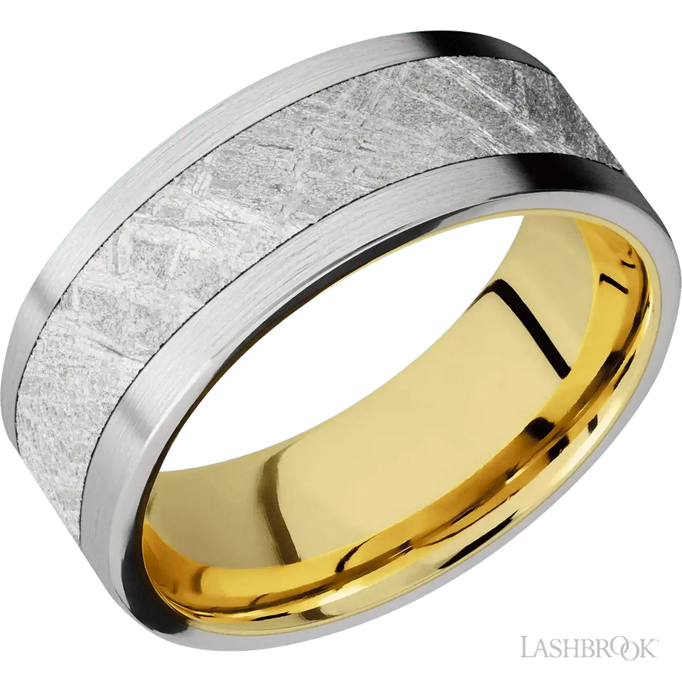 Cobalt Chrome with Satin Finish and Meteorite Inlay and 14K Yellow Gold - 8MM - Larson Jewelers