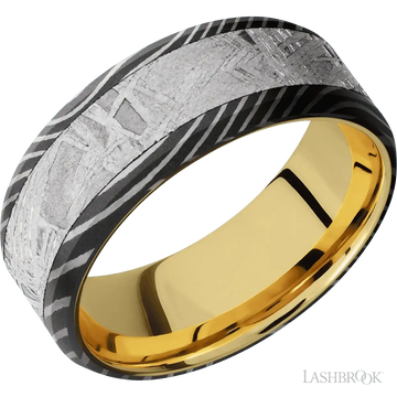 Flattwist with Acid Finish and Meteorite Inlay and 14K Yellow Gold - 8MM - Larson Jewelers