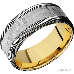 Marble with Acid Finish and Meteorite Inlay and 14K Yellow Gold - 9MM - Larson Jewelers