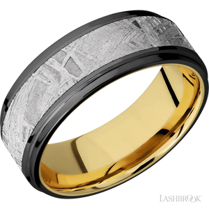 Zirconium with Polish , Polish Finish and Meteorite Inlay and 14K Yellow Gold - 8MM - Larson Jewelers