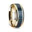 14K Yellow Gold Polished Beveled Edges Wedding Ring with Black and Blue Carbon Fiber Inlay - 8 mm - Larson Jewelers