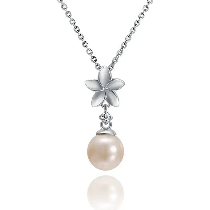 White Pearl Plumeria Pendant - Larson Jewelers