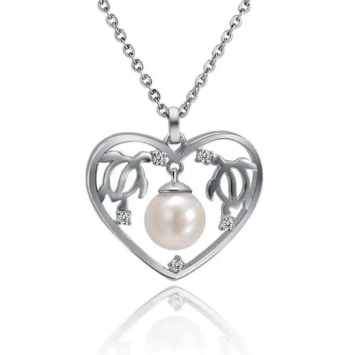 Turtle Heart Shaped Pendant with White Pearl - Larson Jewelers