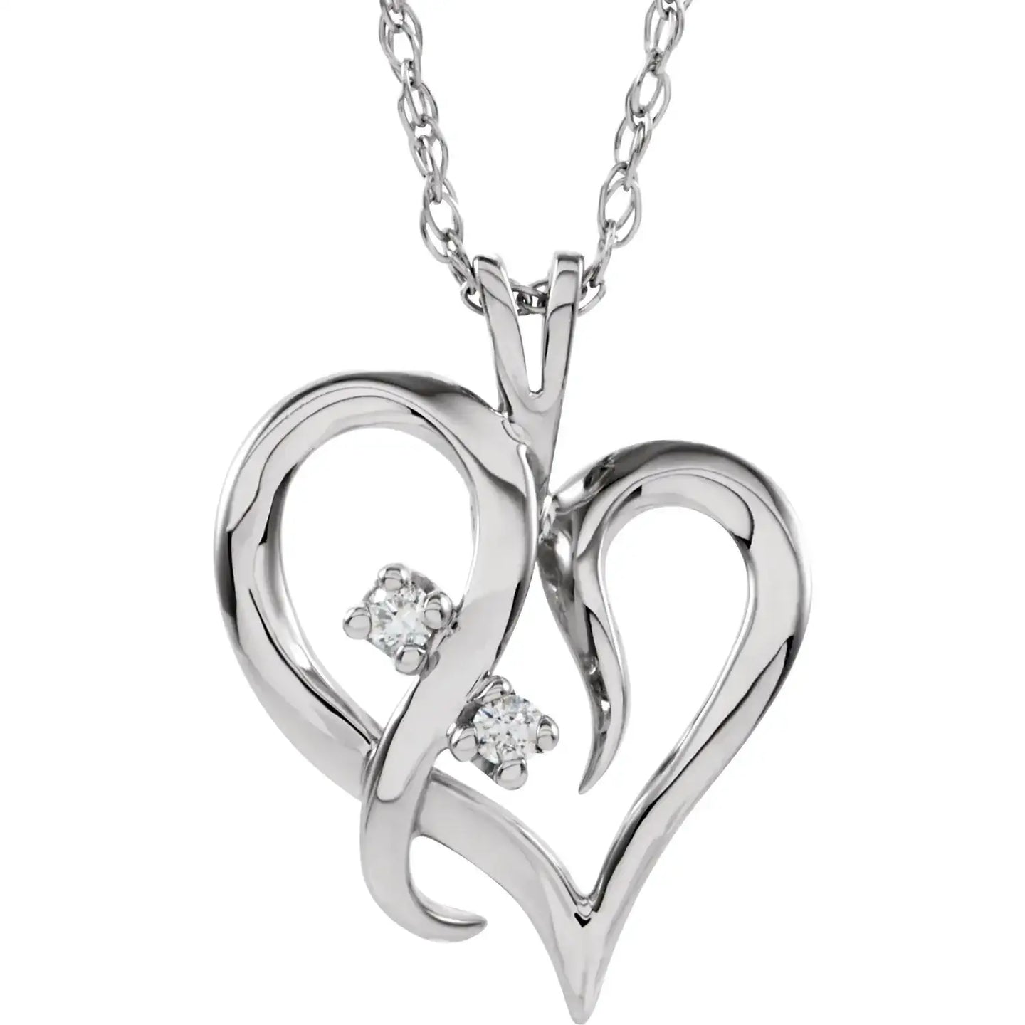 14K White 1.5 mm Round Accented Heart Pendant Mounting - Larson Jewelers