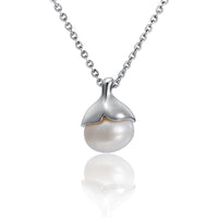 Whale Tail Pendant with White Pearl