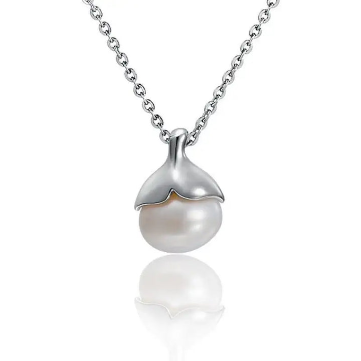 Whale Tail Pendant with White Pearl - Larson Jewelers