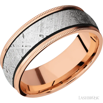 18K Rose Gold with Satin Finish and Meteorite Inlay - 8MM - Larson Jewelers