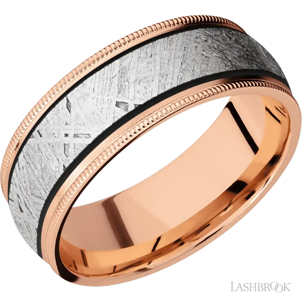18K Rose Gold with Satin Finish and Meteorite Inlay - 8MM - Larson Jewelers