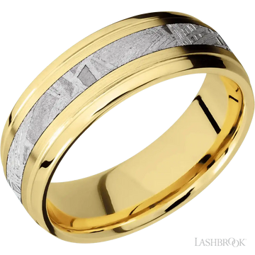 18K Yellow Gold with Satin , Polish Finish and Meteorite Inlay - 7MM - Larson Jewelers
