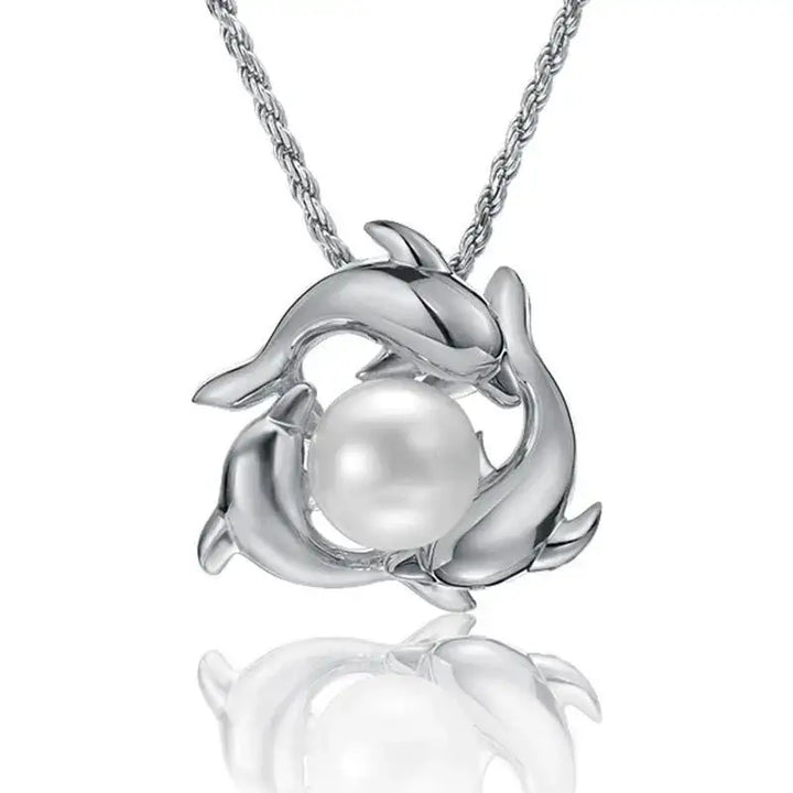 Dolphins Encircle White Pearl Necklace - Larson Jewelers