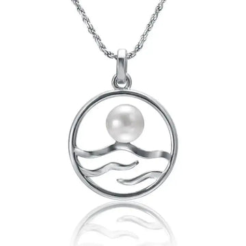 Circular Wave Necklace with White Pearl - Larson Jewelers