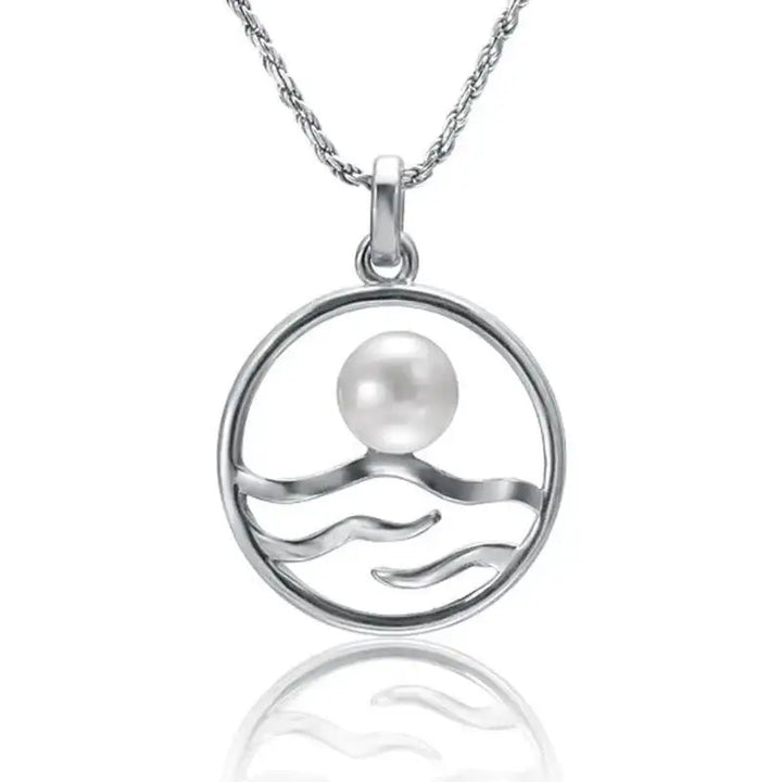 Circular Wave Necklace with White Pearl - Larson Jewelers