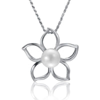 Floating Plumeria Pendant with White Pearl