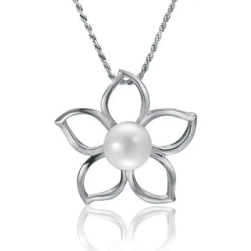Floating Plumeria Pendant with White Pearl - Larson Jewelers