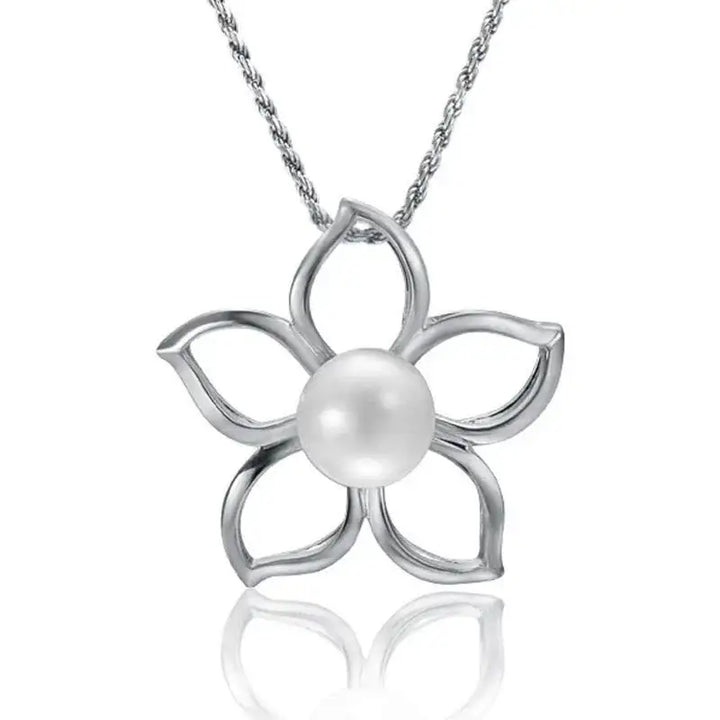 Floating Plumeria Pendant with White Pearl - Larson Jewelers