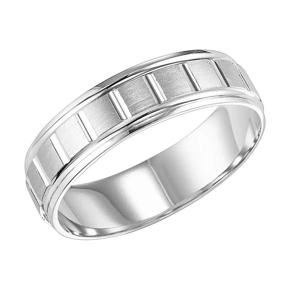 14k White Gold Vertical Cut Brushed Finish Women’s Ring with Polished Round Edges - 4mm - 8mm - Larson Jewelers