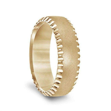 14k Yellow Gold Soft Sand Finished Men’s Wedding Ring with Polished Side Cuts - 7mm - Larson Jewelers