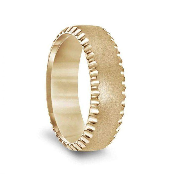 14k Yellow Gold Soft Sand Finished Men’s Wedding Ring with Polished Side Cuts - 7mm - Larson Jewelers
