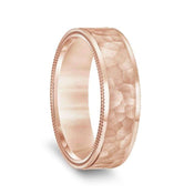 14k Rose Gold Hammered Finish Men’s Wedding Ring with Double Milgrain Polished Edges - 6.5mm - Larson Jewelers