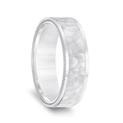 14k White Gold Hammered Finish Men’s Wedding Ring with Double Milgrain Polished Edges - 6.5mm - Larson Jewelers