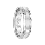 PLEDGE 14k White Gold Wedding Band Flat Polished Finish Center with Milgrain Design by Artcarved - 5.5 mm - Larson Jewelers