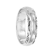 SERENE 14k White Gold Wedding Band Flat Polished Finish Center with Engraved Trim Edges by Artcarved - 5.5 mm - Larson Jewelers