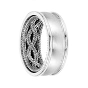 14k White Gold Wedding Band Rope Pattern Coin Edge Inner Design Brushed Finish Domed Edges by Artcarved - 8.5 mm - Larson Jewelers