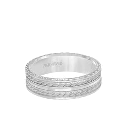 14k White Gold Wedding Band Flat Dual Rope & Milgrain Center Design Sandblasted Finish with Flat Edges- 6.5 mm - Larson Jewelers