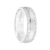 14k White Gold Wedding Band Vintage Textural Design Finish with Intricate Milgrain Edges- 6.5 mm - Larson Jewelers