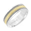 14k Two Toned White Gold with Yellow Gold Center Wedding Band Flat Dual Rope Center Design Satin Finish Polished Edges- 7 mm - Larson Jewelers