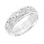 14k White Gold Wedding Band Domed Center High Polished Paisley Design and Milgrain Detail Round Edges- 7 mm - Larson Jewelers