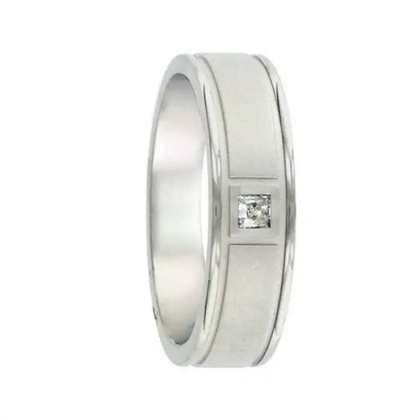 JEVISON 14k White Gold Wedding Band Flat Satin Brushed Textured Finish Rolled Edges- 6.5 mm - Larson Jewelers