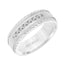 14k White Gold Wedding Band Flat Crystalline Finish Center Channel Set Diamonds Milgrain and Leaf Design Beveled Edges - 7 mm - Larson Jewelers
