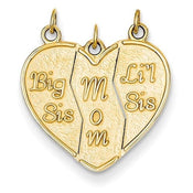 14k Yellow Gold Big Sis, Mom, Lil Sis Break-Apart Heart Charm Pendant - Larson Jewelers