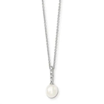 Sterling Silver Necklace with Cultured Freshwater Pearl & CZ Pendant - Larson Jewelers