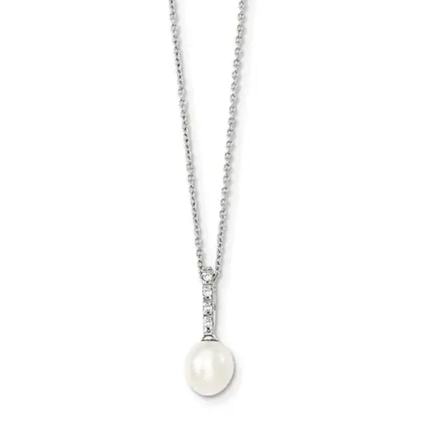 Sterling Silver Necklace with Cultured Freshwater Pearl & CZ Pendant - Larson Jewelers
