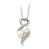 Sterling Silver 2 Peas In A Pod Freshwater Pearl & Cubic Zirconia Motherhood/Friendship Necklace - Larson Jewelers