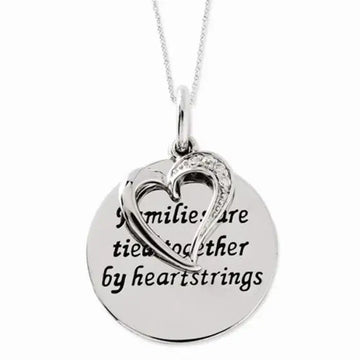 Antiqued Sterling Silver CZ Heart & “Families Are Tied Together” Pendant Necklace - Larson Jewelers