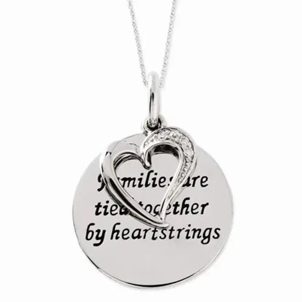 Antiqued Sterling Silver CZ Heart & “Families Are Tied Together” Pendant Necklace - Larson Jewelers